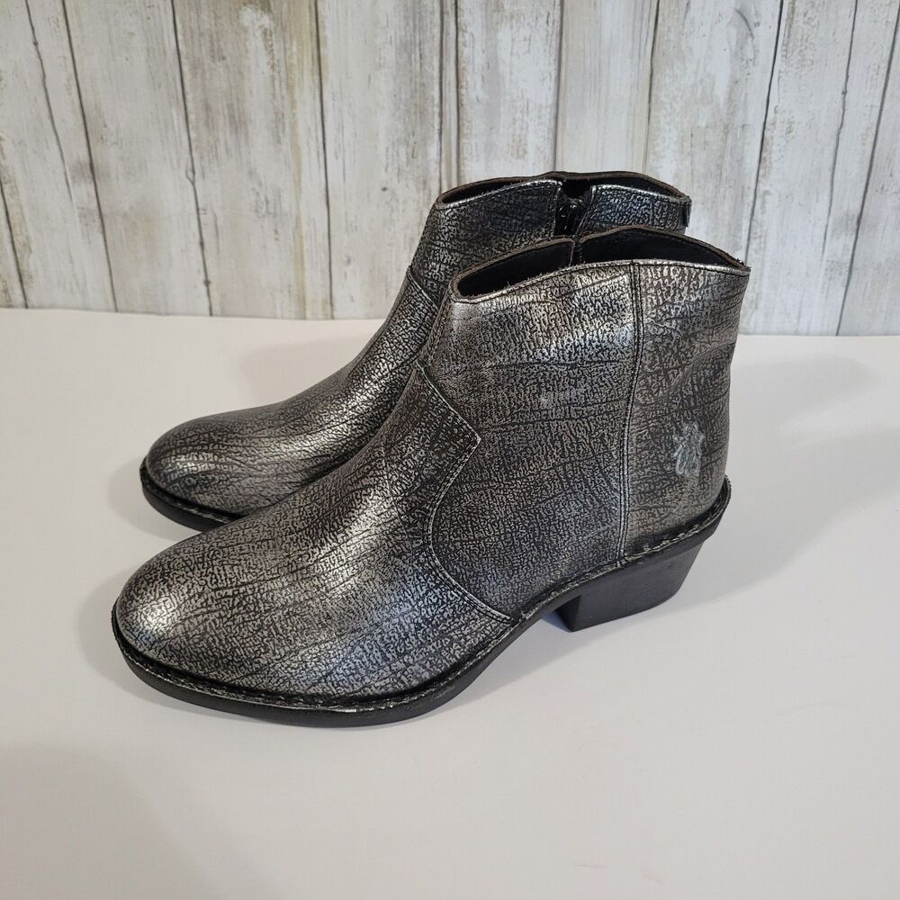 Fly London Womens Gray Metallic Ankle Boots Sz Eu 42 Usa 12